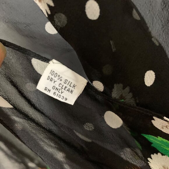 Pure Silk Daisey Poppy Floral Polka Dot Long Sheer Rectangle Scarf - Picture 4 of 4